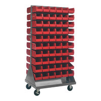 Quantum 36" x 25" x 72" Gray Steel Mobile Double-Sided Louvered Rack with (120) 10 7/8" x 5 1/2" x 5" Red Bins QMD-36H-230RD