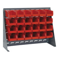 Quantum 27 3/4" x 8" x 21" Gray Steel Bench Rack with (24) 5 3/8" x 4 1/8" x 3" Red Bins QBR-2721-210-24RD