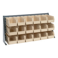 Quantum 36" x 8" x 19" Gray Steel Bench Rack with (18) 10 7/8" x 5 1/2" x 5" Ivory Bins QBR-3619-230-18IV