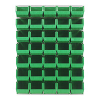 Quantum 48" x 61" Oyster White Steel Louvered Panel with (35) 14 3/4" x 8 1/4" x 7" Green Bins QLP-4861HC-240-35GN