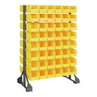Quantum 36" x 20" x 53" Gray Steel Double-Sided Rail Rack with (96) 10 7/8" x 5 1/2" x 5" Yellow Bins and (16) Rails QRU-16D-230-96YL