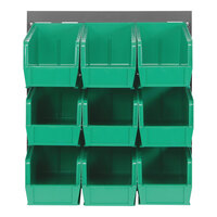 Quantum 18" x 19" Gray Steel Louvered Panel with (9) 10 7/8" x 5 1/2" x 5" Green Bins QLP-1819-230-9GN