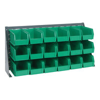 Quantum 36" x 8" x 19" Gray Steel Bench Rack with (18) 10 7/8" x 5 1/2" x 5" Green Bins QBR-3619-230-18GN