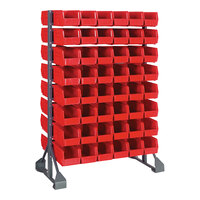 Quantum 36" x 20" x 53" Gray Steel Double-Sided Rail Rack with (96) 10 7/8" x 5 1/2" x 5" Red Bins and (16) Rails QRU-16D-230-96RD