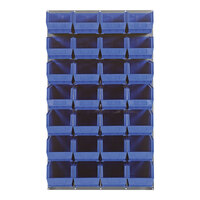 Quantum 36" x 61" Gray Steel Louvered Panel with (28) 14 3/4" x 8 1/4" x 7" Blue Bins QLP-3661-240-28BL