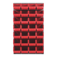 Quantum 36" x 61" Gray Steel Louvered Panel with (28) 14 3/4" x 8 1/4" x 7" Red Bins QLP-3661-240-28RD