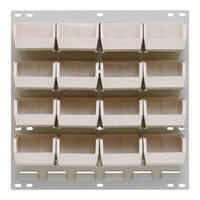 Quantum 18" x 19" Oyster White Steel Louvered Panel with (16) 7 3/8" x 4 1/8" x 3" Ivory Bins QLP-1819HC-220-16IV