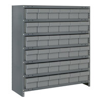 Quantum Super Tuff 36" x 12" x 39" Steel Closed 7-Shelf Euro Drawer Shelving System with (36) 11 5/8" x 5 9/16" x 4 5/8" Gray Bins CL1239-601GY