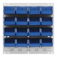Quantum 18" x 19" Oyster White Steel Louvered Panel with (16) 7 3/8" x 4 1/8" x 3" Blue Bins QLP-1819HC-220-16BL
