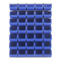 Quantum 48" x 61" Oyster White Steel Louvered Panel with (35) 14 3/4" x 8 1/4" x 7" Blue Bins QLP-4861HC-240-35BL