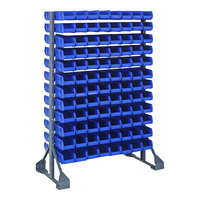 Quantum 36" x 20" x 53" Gray Steel Double-Sided Rail Rack with (192) 7 3/8" x 4 1/8" x 3" Blue Bins and (12) Rails QRU-12D-220-192BL