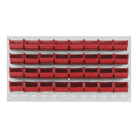 Quantum 36" x 19" Oyster White Steel Louvered Panel with (32) 7 3/8" x 4 1/8" x 3" Red Bins QLP-3619HC-220-32RD