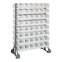 Quantum 36" x 20" x 53" Gray Steel Double-Sided Rail Rack with (96) 10 7/8" x 5 1/2" x 5" Clear Bins and (16) Rails QRU-16D-230-96CL