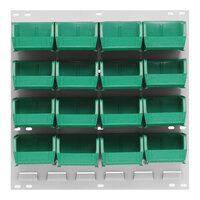 Quantum 18" x 19" Oyster White Steel Louvered Panel with (16) 7 3/8" x 4 1/8" x 3" Green Bins QLP-1819HC-220-16GN
