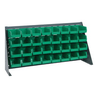 Quantum 36" x 8" x 19" Gray Steel Bench Rack with (32) 7 3/8" x 4 1/8" x 3" Green Bins QBR-3619-220-32GN