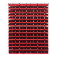 Quantum 48" x 61" Oyster White Steel Louvered Panel with (165) 7 3/8" x 4 1/8" x 3" Red Bins QLP-4861HC-220-165RD