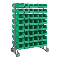 Quantum 36" x 20" x 53" Gray Steel Double-Sided Rail Rack with (96) 10 7/8" x 5 1/2" x 5" Green Bins and (16) Rails QRU-16D-230-96GN