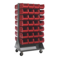 Quantum 36" x 25" x 72" Gray Steel Mobile Double-Sided Louvered Rack with (56) 14 3/4" x 8 1/4" x 7" Red Bins QMD-36H-240RD