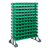 Quantum 36" x 20" x 53" Gray Steel Double-Sided Rail Rack with (192) 7 3/8" x 4 1/8" x 3" Green Bins and (12) Rails QRU-12D-220-192GN