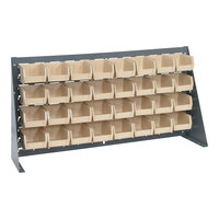 Quantum 36" x 8" x 19" Gray Steel Bench Rack with (32) 5 3/8" x 4 1/8" x 3" Ivory Bins QBR-3619-210-32IV