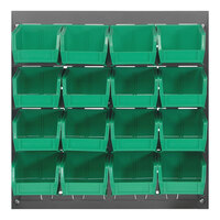 Quantum 18" x 19" Gray Steel Louvered Panel with (16) 5 3/8" x 4 1/8" x 3" Green Bins QLP-1819-210-16GN