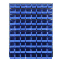 Quantum 48" x 61" Gray Steel Louvered Panel with (80) 10 7/8" x 5 1/2" x 5" Blue Bins QLP-4861-230-80BL