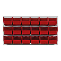 Quantum 36" x 19" Oyster White Steel Louvered Panel with (18) 10 7/8" x 5 1/2" x 5" Red Bins QLP-3619HC-230-18RD