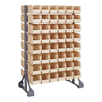 Quantum 36" x 20" x 53" Gray Steel Double-Sided Rail Rack with (96) 10 7/8" x 5 1/2" x 5" Ivory Bins and (16) Rails QRU-16D-230-96IV