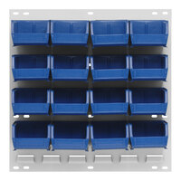 Quantum 18" x 19" Oyster White Steel Louvered Panel with (16) 5 3/8" x 4 1/8" x 3" Blue Bins QLP-1819HC-210-16BL
