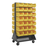 Quantum 36" x 25" x 72" Gray Steel Mobile Double-Sided Louvered Rack with (56) 14 3/4" x 8 1/4" x 7" Yellow Bins QMD-36H-240YL
