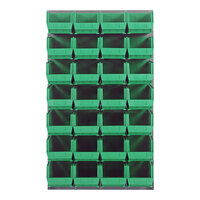 Quantum 36" x 61" Gray Steel Louvered Panel with (28) 14 3/4" x 8 1/4" x 7" Green Bins QLP-3661-240-28GN