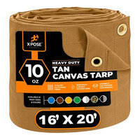 Xpose Safety 16' x 20' Tan Heavy-Duty Weatherproof 10 oz. Poly Canvas Tarp CTT10-1620