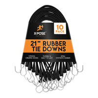 Xpose Safety 21" Black Heavy-Duty Natural Rubber Tie Down Bungee Cords with Hooks TS-21-10 - 10/Pack