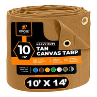 Xpose Safety 10' x 14' Tan Heavy-Duty Weatherproof 10 oz. Poly Canvas Tarp CTT10-1014