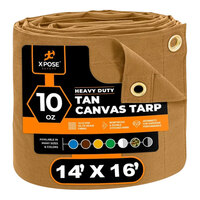 Xpose Safety 14' x 16' Tan Heavy-Duty Weatherproof 10 oz. Poly Canvas Tarp CTT10-1416