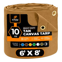 Xpose Safety 6' x 8' Tan Heavy-Duty Weatherproof 10 oz. Poly Canvas Tarp CTT10-68