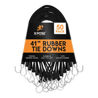 Xpose Safety 41" Black Heavy-Duty Natural Rubber Tie Down Bungee Cords with Hooks TS-41-50 - 50/Pack