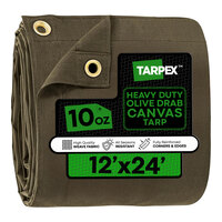 Tarpex 12' x 24' Olive Drab Heavy-Duty Weatherproof 10 oz. Poly Canvas Tarp CTOD10-TA-1224