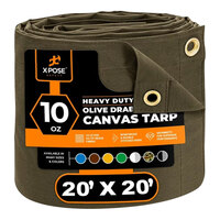 Xpose Safety 20' x 20' Olive Drab Heavy-Duty Weatherproof 10 oz. Poly Canvas Tarp CTOD10-2020