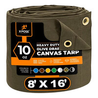 Xpose Safety 8' x 16' Olive Drab Heavy-Duty Weatherproof 10 oz. Poly Canvas Tarp CTOD10-816