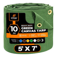 Xpose Safety 5' x 7' Green Heavy-Duty Weatherproof 10 oz. Poly Canvas Tarp CTG10-57
