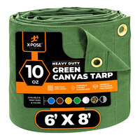 Xpose Safety 6' x 8' Green Heavy-Duty Weatherproof 10 oz. Poly Canvas Tarp CTG10-68