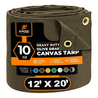 Xpose Safety 12' x 20' Olive Drab Heavy-Duty Weatherproof 10 oz. Poly Canvas Tarp CTOD10-1220