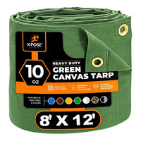 Xpose Safety 8' x 12' Green Heavy-Duty Weatherproof 10 oz. Poly Canvas Tarp CTG10-812