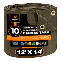 Xpose Safety 12' x 14' Olive Drab Heavy-Duty Weatherproof 10 oz. Poly Canvas Tarp CTOD10-1214