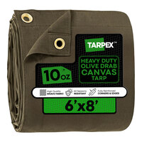 Tarpex 6' x 8' Olive Drab Heavy-Duty Weatherproof 10 oz. Poly Canvas Tarp CTOD10-TA-68