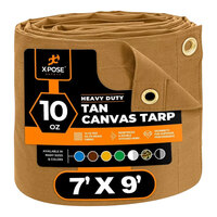 Xpose Safety 7' x 9' Tan Heavy-Duty Weatherproof 10 oz. Poly Canvas Tarp CTT10-79