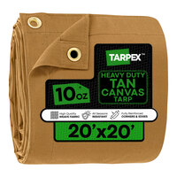 Tarpex 20' x 20' Tan Heavy-Duty Weatherproof 10 oz. Poly Canvas Tarp CTT10-TA-2020
