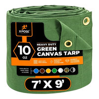 Xpose Safety 7' x 9' Green Heavy-Duty Weatherproof 10 oz. Poly Canvas Tarp CTG10-79