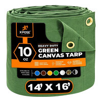 Xpose Safety 14' x 16' Green Heavy-Duty Weatherproof 10 oz. Poly Canvas Tarp CTG10-1416